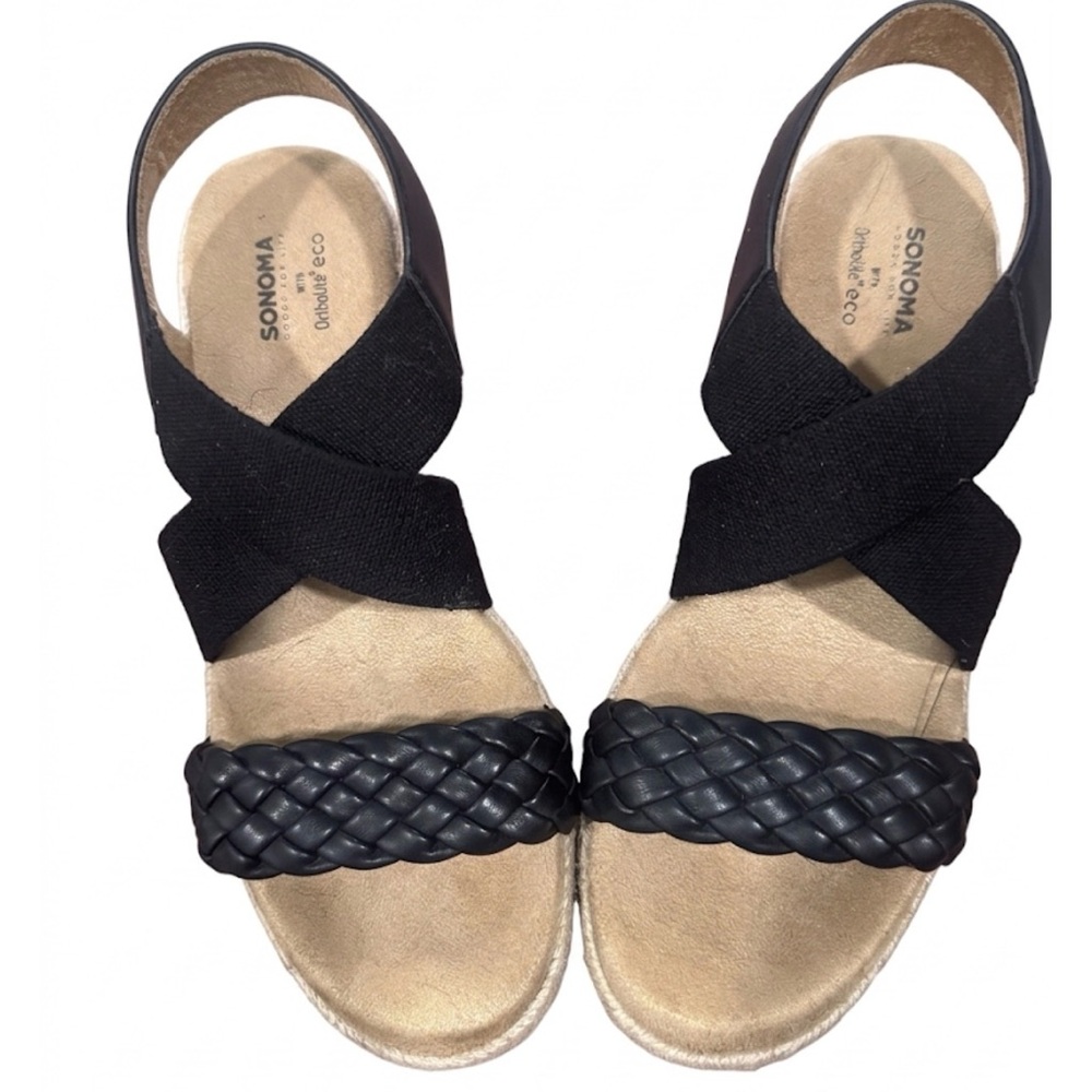 Sonoma Black and Tan Woven Wedge Sandals - Picture 4 of 10